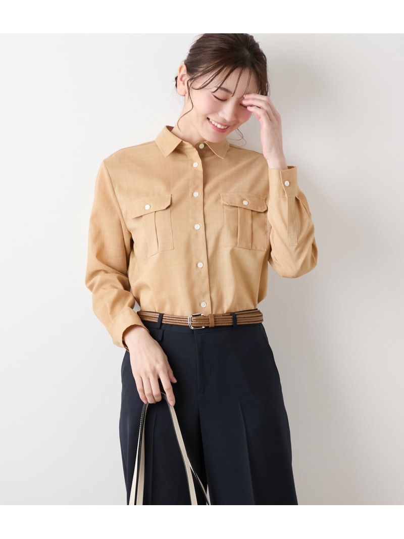 【SALE／40%OFF】【L】ポリエステルラミーローン サファリシャツ NEWYORKER WOMEN L-SIZE ニューヨーカー エルサイズ トップス シャツ・ブラウス ブラウン ネイビー【RBA_E】【送料無料】[ Fashion]