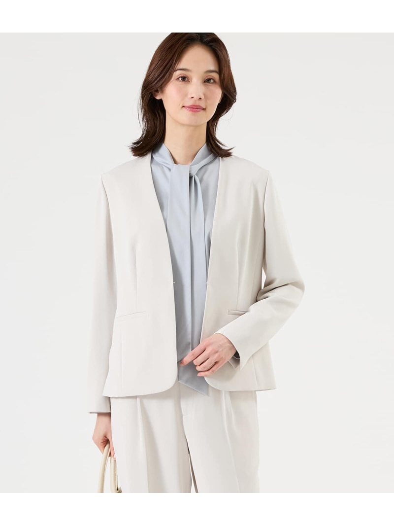 【ウォッシャブル】ポリエステルツイル 1ホックノーカラージャケット NEWYORKER WOMEN ニューヨーカー ジャケット・アウター テーラードジャケット・ブレザー ネイビー グレー【送料無料】[ Fashion]