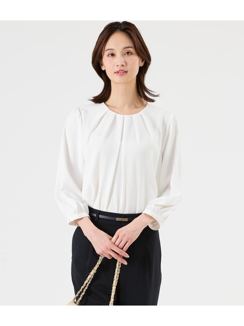 【SALE／30%OFF】ポリエステルジョーゼット 7分袖フロントタックブラウス NEWYORKER WOMEN ニューヨーカー トップス シャツ・ブラウス ホワイト ネイビー【RBA_E】【送料無料】[ Fashion]｜NEWYORKER