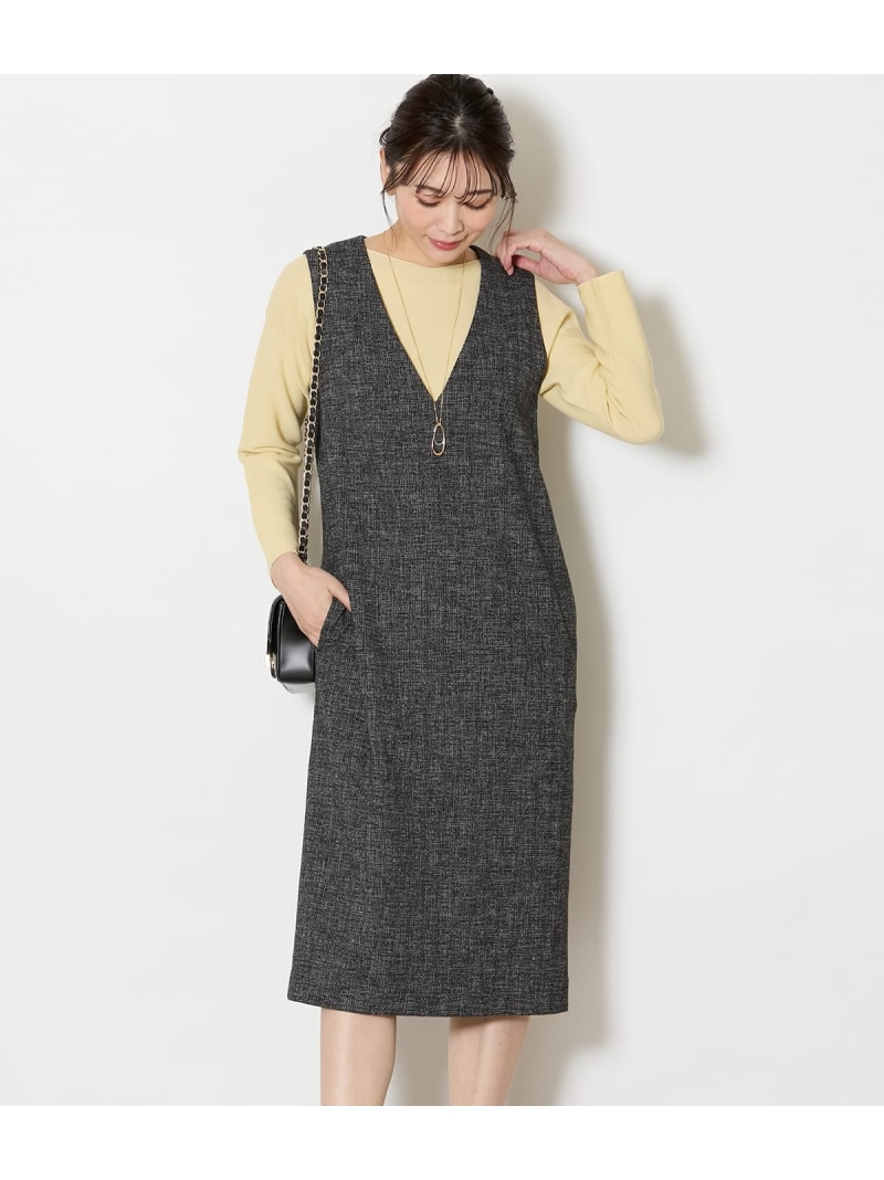 【SALE／30%OFF】【ウォッシャブル】ソフトブッチャー Vネックジャンパースカート NEWYORKER WOMEN ニューヨーカー ワンピース・ドレス ワンピース ネイビー【RBA_E】【送料無料】[ Fashion]