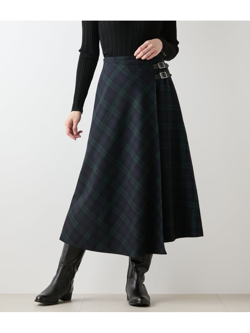 【SALE／24%OFF】【L】ウールブラックウォッチ アシメキルトスカート NEWYORKER WOMEN L-SIZE ニューヨーカー エルサイズ スカート その他のスカート ネイビー【RBA_E】【送料無料】[ Fashion]