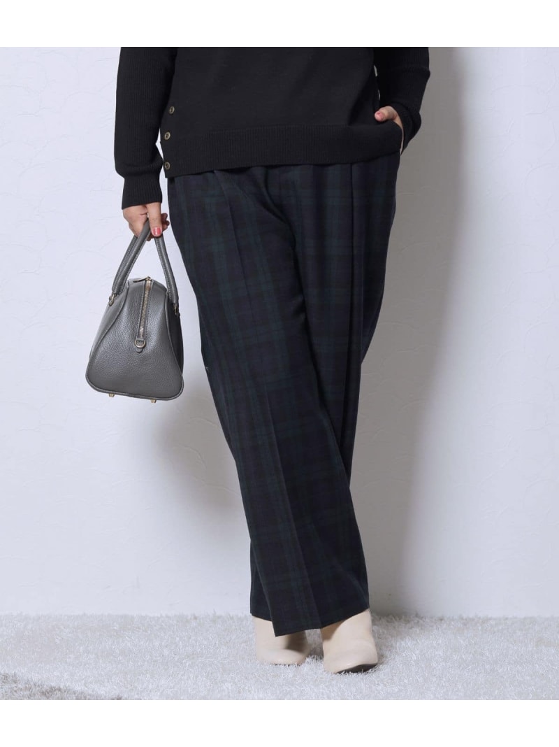 【SALE／28%OFF】【L】ウールブラックウォッチ ワンタックテーパードパンツ NEWYORKER WOMEN L-SIZE ニューヨーカー エルサイズ パンツ その他のパンツ ネイビー【RBA_E】【送料無料】[ Fashion]