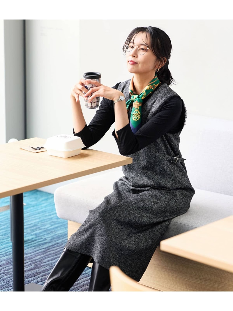 【SALE／29%OFF】【L】【ウォッシャブル】TRツイルツィード Vネックジャンパースカート NEWYORKER WOMEN L-SIZE ニューヨーカー エルサイズ ワンピース・ドレス ワンピース グレー ブラック【RBA_E】【送料無料】[ Fashion]