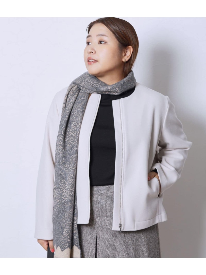 【SALE／38%OFF】【L】ジャージーメルトン ノーカラーブルゾン NEWYORKER WOMEN L-SIZE ニューヨーカー エルサイズ ジャケット・アウター ブルゾン・ジャンパー ブラック ホワイト【RBA_E】【送料無料】[ Fashion]｜NEWYORKER