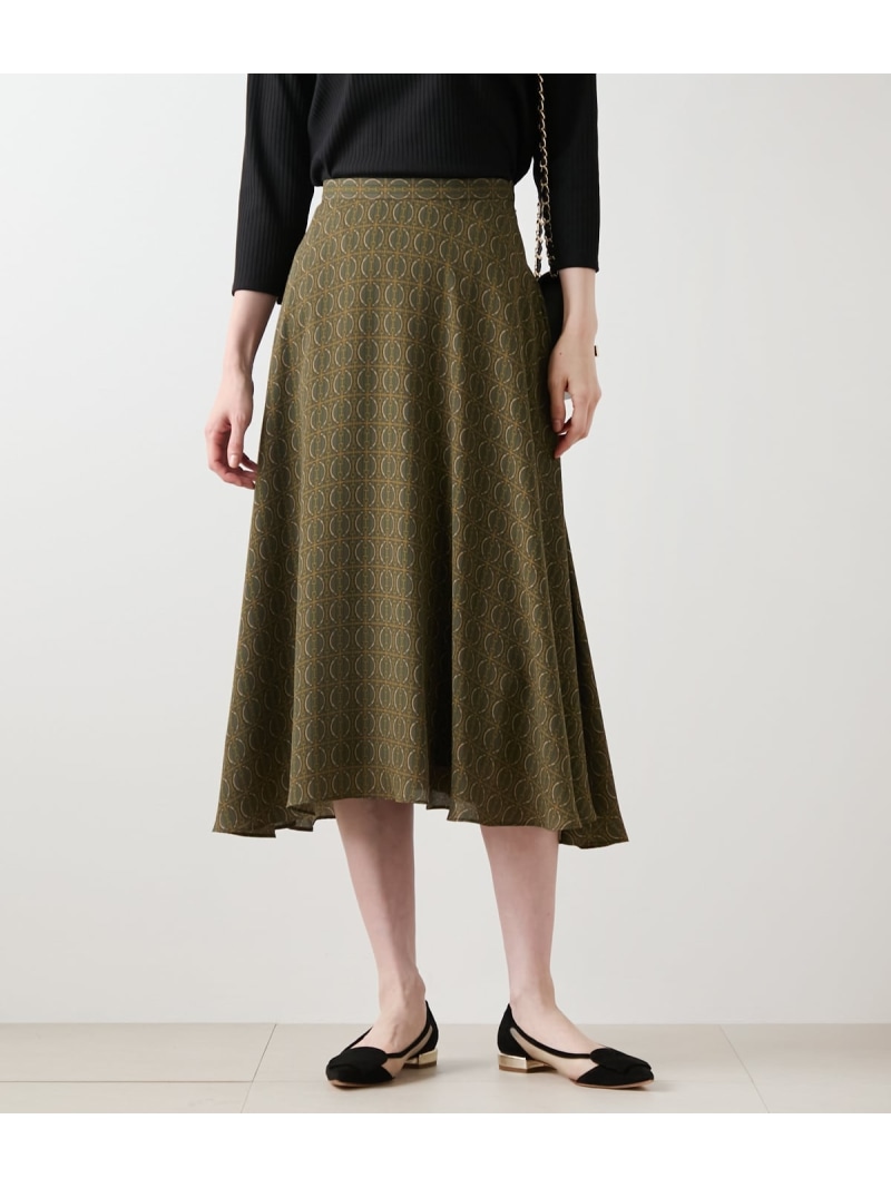 【SALE／50%OFF】ビットプリント フレアスカート NEWYORKER WOMEN ニューヨーカー スカート その他のスカート ネイビー グリーン【RBA_E】【送料無料】[ Fashion]