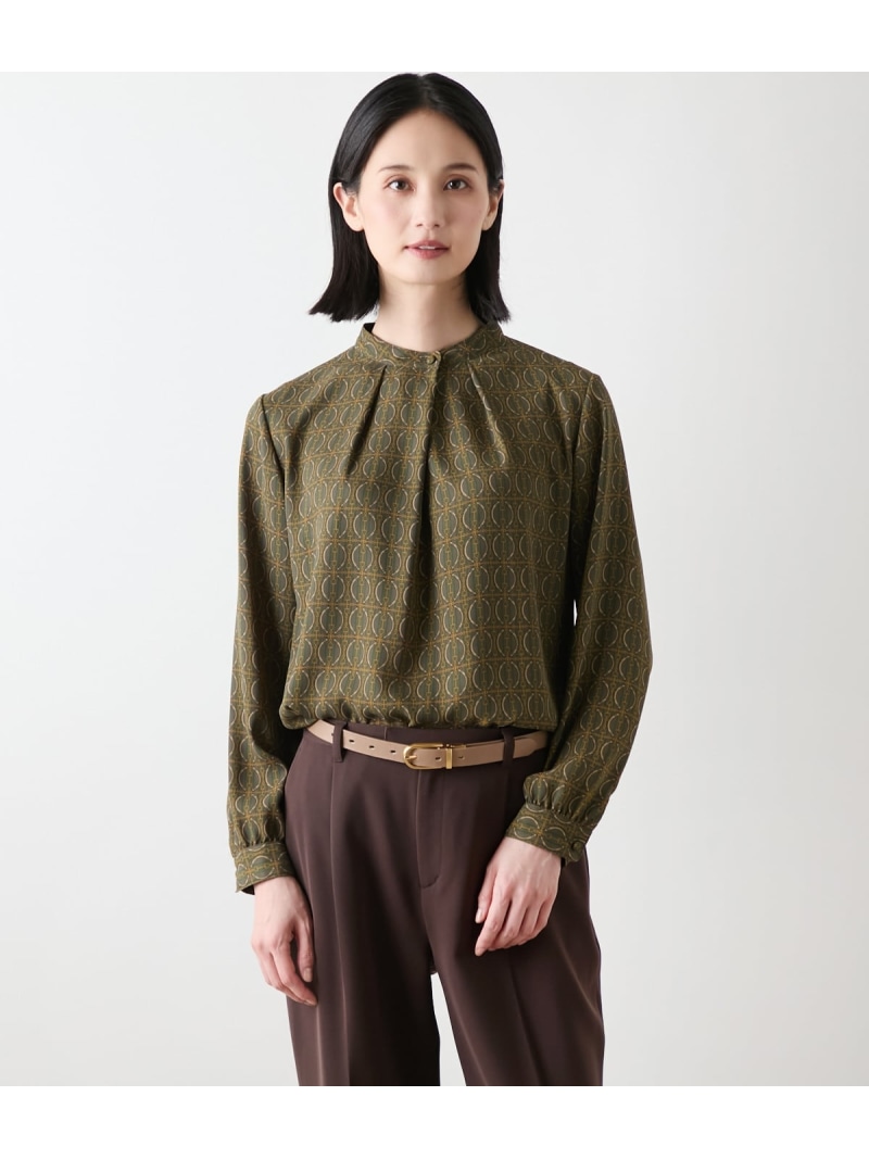 【SALE／40%OFF】ビットプリント スタンドカラーブラウス NEWYORKER WOMEN ニューヨーカー トップス シャツ・ブラウス グリーン ネイビー【RBA_E】【送料無料】[ Fashion]