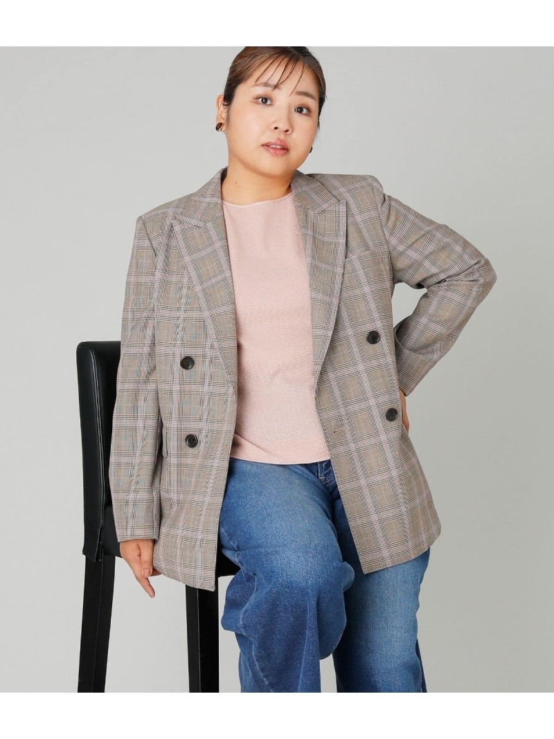 【SALE／28%OFF】【L】カラードグレンチェック ピークドラペルダブルブレストジャケット NEWYORKER WOMEN L-SIZE ニューヨーカー エル大きさ ジャケット・アウター テーラードジャケット・ブレザー 赤銅色【RBA_E】【貨物輸送無料】[ Fashion]