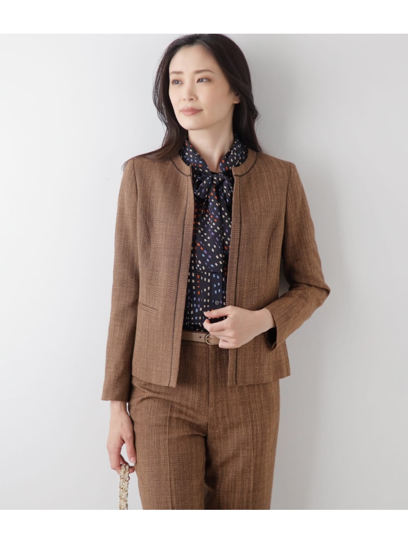 【SALE／50%OFF】【L】クラフトスラブツィードパイピングノーカラージャケット NEWYORKER WOMEN L-SIZE ニューヨーカー エルサイズ ジャケット・アウター テーラードジャケット・ブレザー ブラウン【RBA_E】【送料無料】[ Fashion]｜NEWYORKER
