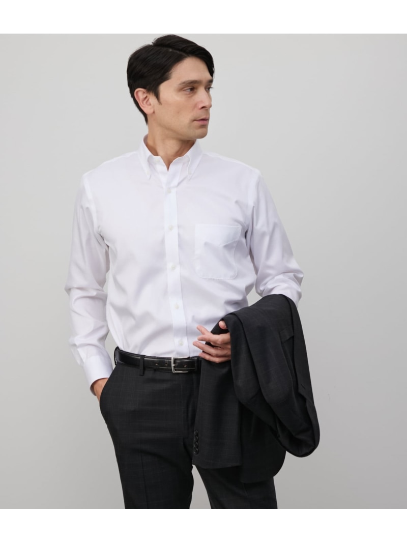 【SALE／40%OFF】NY CARE FREE・SUPIMA COTTON ヘリンボーン 長袖ボタンダウンシャツ NEWYORKER MEN ニューヨーカー トップス シャツ・ブラウス ブルー ホワイト【RBA_E】【送料無料】[ Fashion]