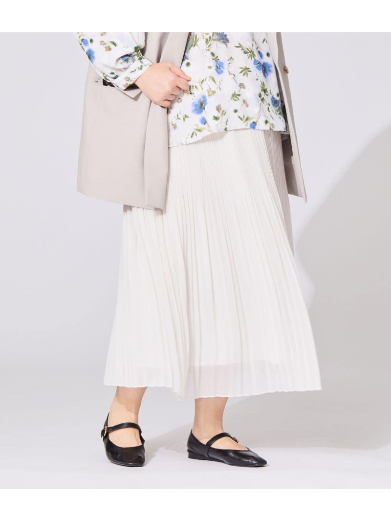 【L】シフォンジョーゼット プリーツスカート NEWYORKER WOMEN L-SIZE ニューヨーカー エルサイズ スカート その他のスカート ホワイト ネイビー【送料無料】[ Fashion]