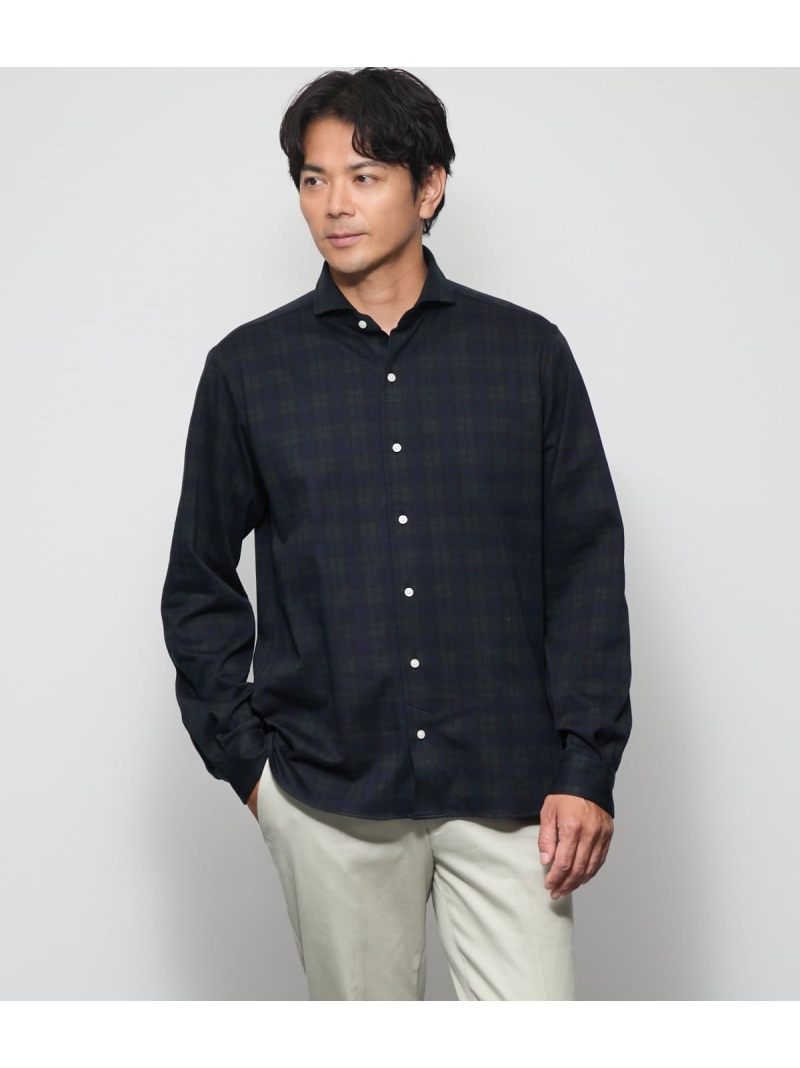 【SALE／50%OFF】Jカミーチェ ニットネル 長袖カッタウェイカラーシャツ NEWYORKER MEN ニューヨーカー トップス シャツ・ブラウス ネイビー【RBA_E】【送料無料】[ Fashion]