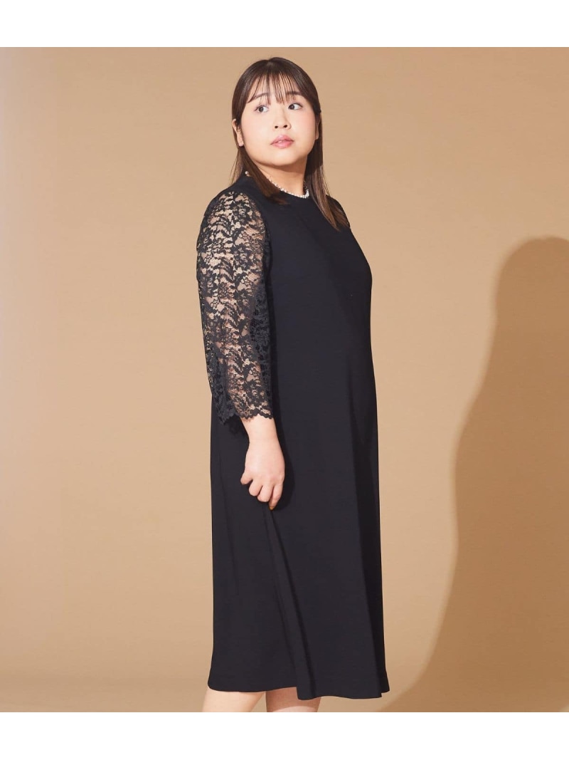 【SALE／38%OFF】【L】サテン&ラッセルレース コンビワンピース NEWYORKER WOMEN L-SIZE ニューヨーカー エルサイズ ワンピース・ドレス ワンピース ブラック ネイビー【RBA_E】【送料無料】[ Fashion]