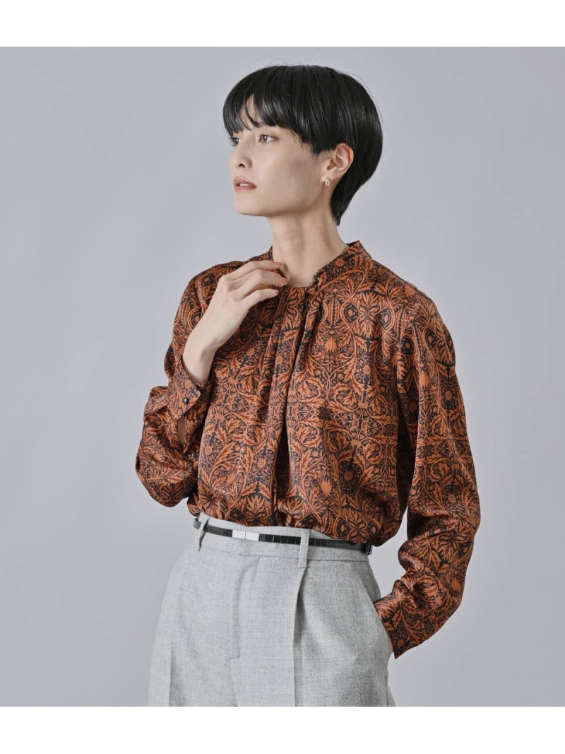 【SALE／30%OFF】アールヌーボーボタニカルプリント スカーフ風長袖ブラウス Atraer アトラエル トップス シャツ・ブラウス ブラウン グリーン【RBA_E】【送料無料】[ Fashion]