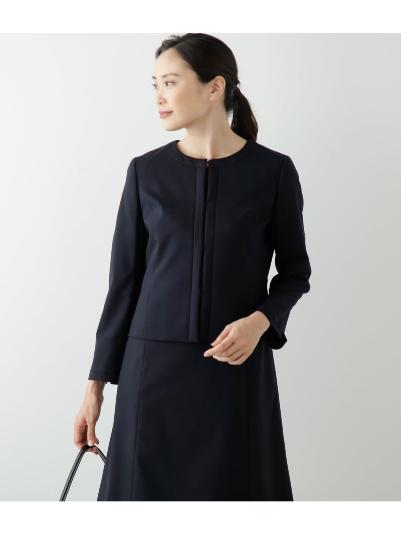 【お受験対応】ウールファインドビー ノーカラージャケット NEWYORKER WOMEN ニューヨーカー ジャケット・アウター テーラードジャケット・ブレザー ネイビー【送料無料】[ Fashion]｜NEWYORKER