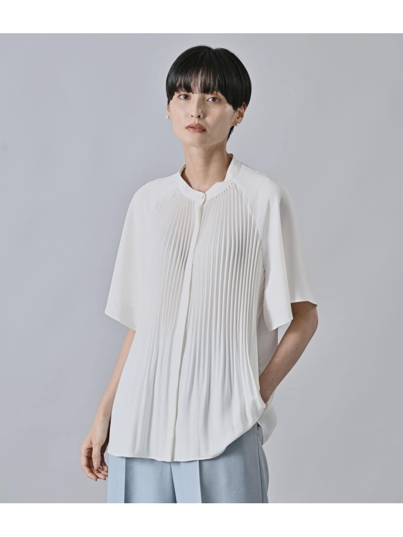【SALE／30%OFF】ストレッチジョーゼット プリーツ5分袖ブラウス Atraer アトラエル トップス シャツ・ブラウス ホワイト ブラック【RBA_E】【送料無料】[ Fashion]