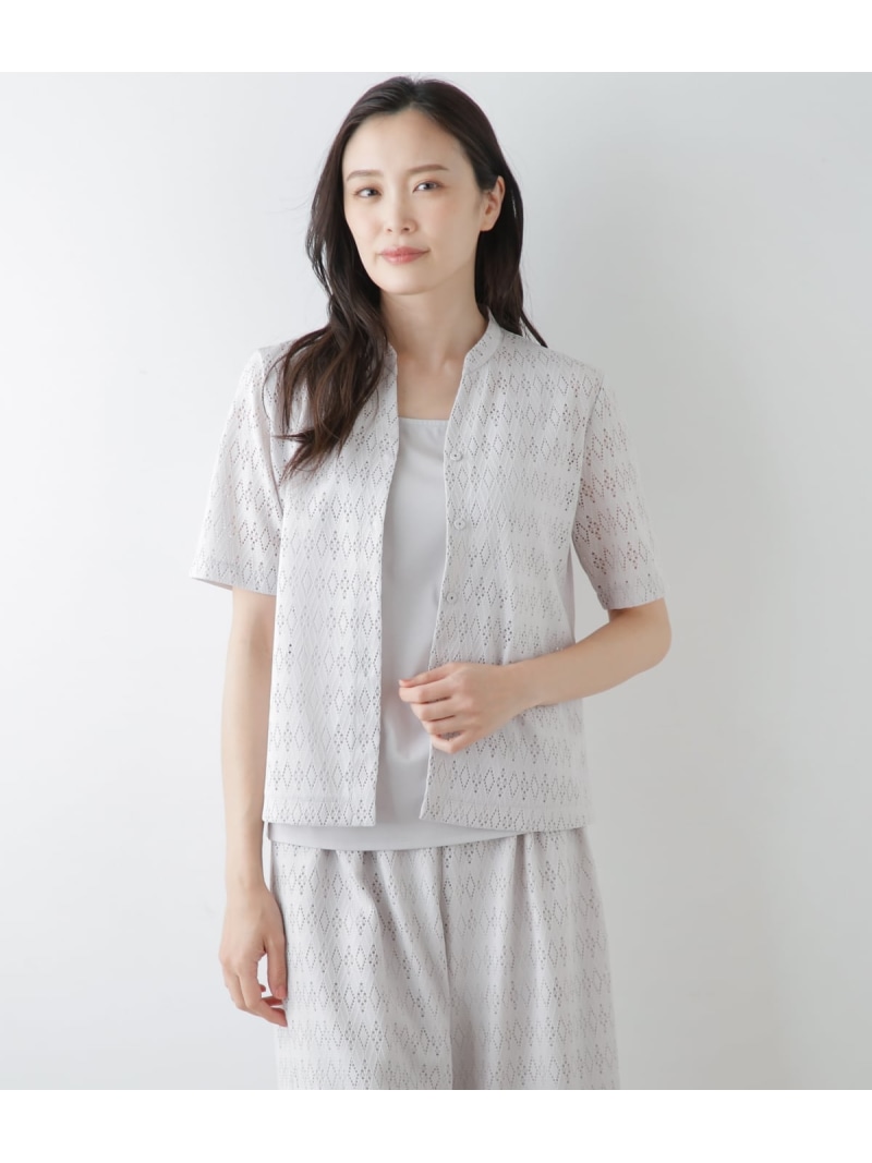 【SALE／29%OFF】【L】ダイヤラッセルレース 半袖スキッパーブラウス NEWYORKER WOMEN L-SIZE ニューヨーカー エルサイズ トップス シャツ・ブラウス グレー【RBA_E】【送料無料】[ Fashion]｜NEWYORKER