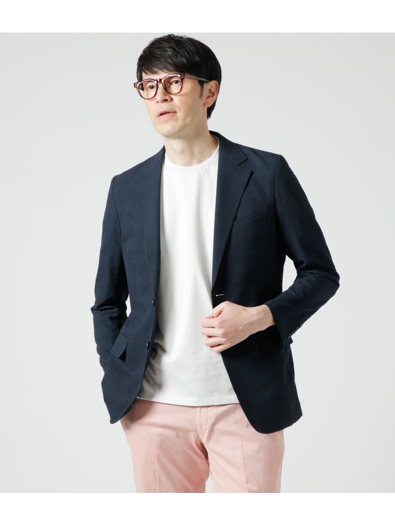 【SALE／50%OFF】【吸水速乾・防シワ・ストレッチ・ウォッシャブル】FLEXY 蹴球 グレンチェックプリント 上衣 NEWYORKER MEN ニューヨーカー ジャケット・アウター テーラードジャケット・ブレザー 米国海軍【RBA_E】【貨物輸送無料】[ Fashion] コート・ジャケット-メンズファッション