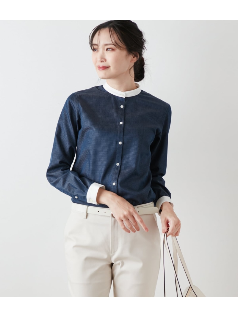 【SALE／30%OFF】【L】ドットドビー クレリックカラーシャツ NEWYORKER WOMEN L-SIZE ニューヨーカー エルサイズ トップス シャツ・ブラウス ネイビー【RBA_E】【送料無料】[ Fashion]｜NEWYORKER