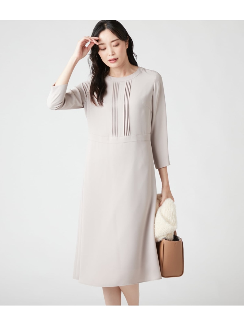 【SALE／28%OFF】【L】ダブルクロス ピンタックワンピース NEWYORKER WOMEN L-SIZE ニューヨーカー エルサイズ ワンピース・ドレス ワンピース ベージュ【RBA_E】【送料無料】[ Fashion]