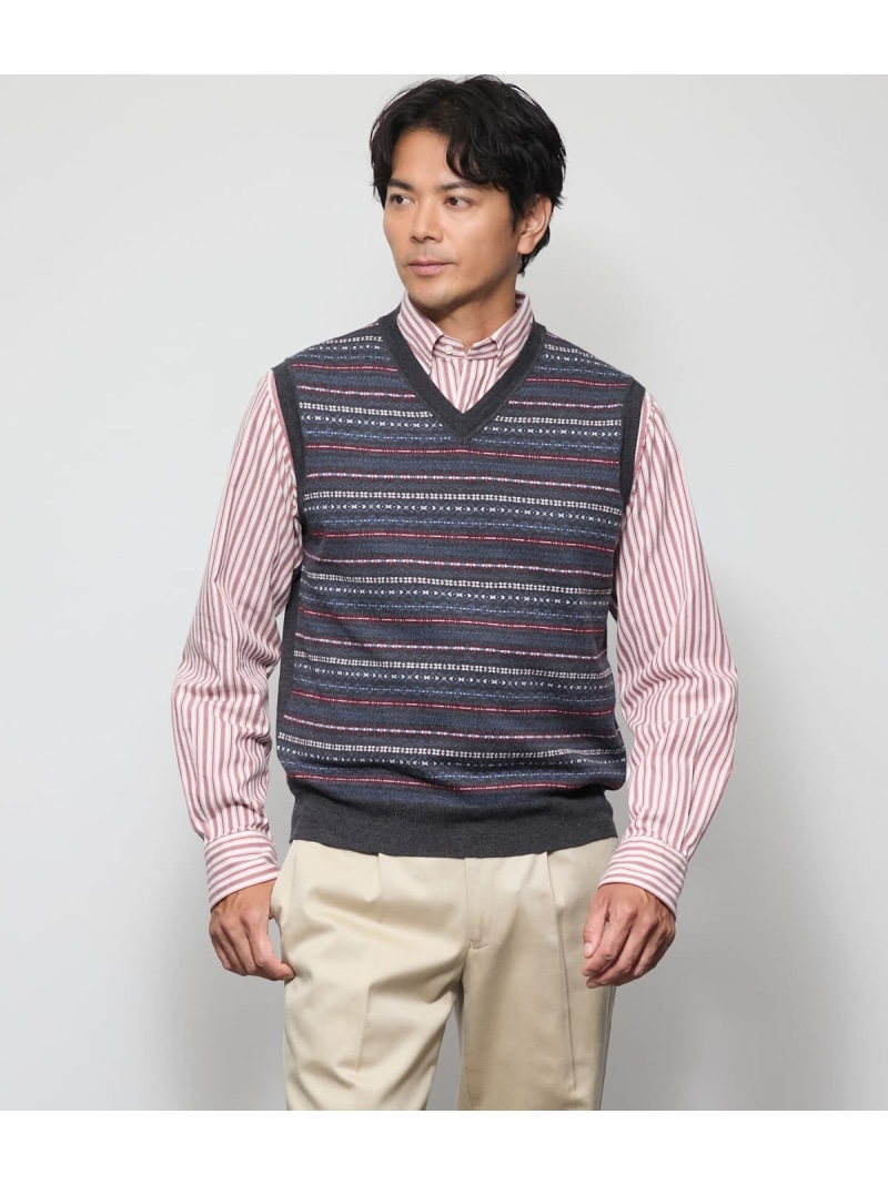 【SALE／50%OFF】フェアアイル プルオーバー Vネックニットベスト NEWYORKER MEN ニューヨーカー トップス ニット ネイビー【RBA_E】【送料無料】[ Fashion]