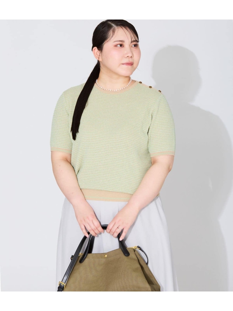 【L】ラメボーダー 5分袖クルーネックプルオーバー NEWYORKER WOMEN L-SIZE ニューヨーカー エルサイズ トップス ニット ネイビー【送料無料】[ Fashion]｜NEWYORKER