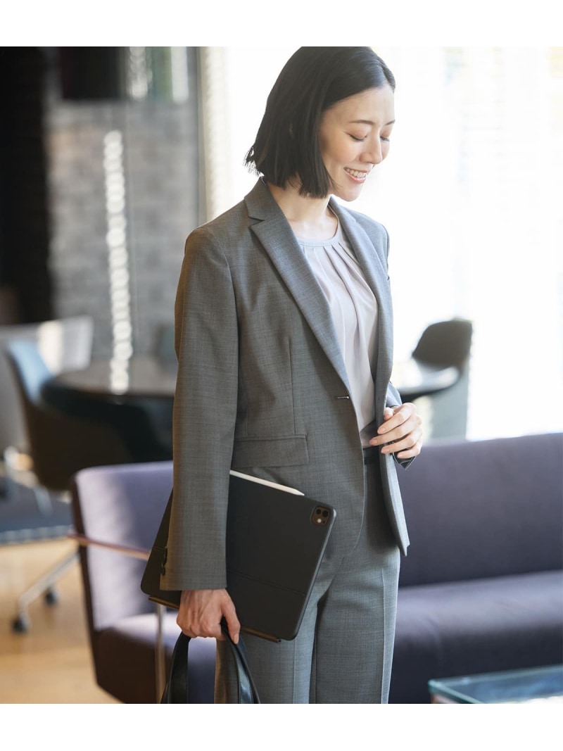 【SALE／50%OFF】【ウォッシャブル】シャークスキン ノッチドラペル1釦ジャケット NEWYORKER WOMEN ニューヨーカー ジャケット・アウター テーラードジャケット・ブレザー グレー ブルー【RBA_E】【送料無料】[ Fashion] 15,620円