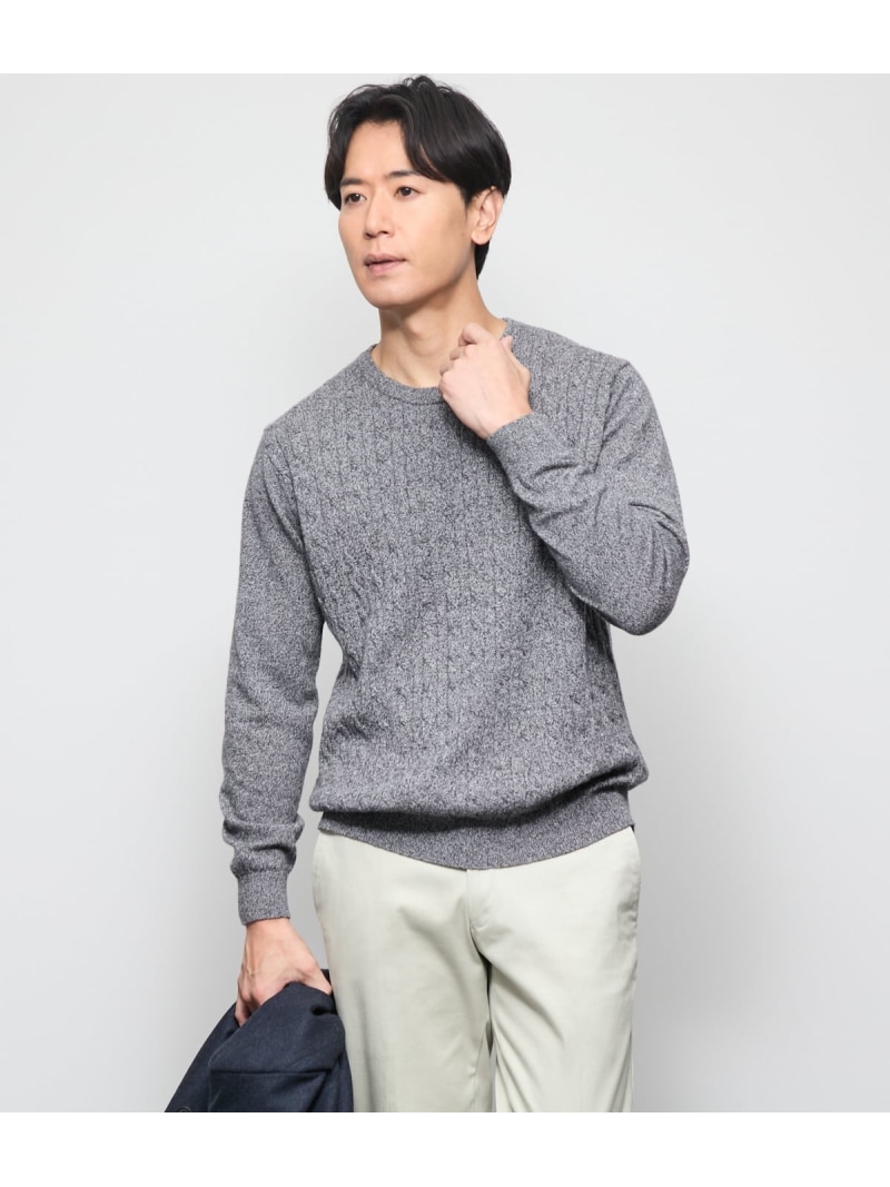 カシミール ケーブルクルーネック ティーシャツ編み物 NEWYORKER MEN ニューヨーカー トップス 編み物 緑であること 赤いこと【貨物輸送無料】[ Fashion]