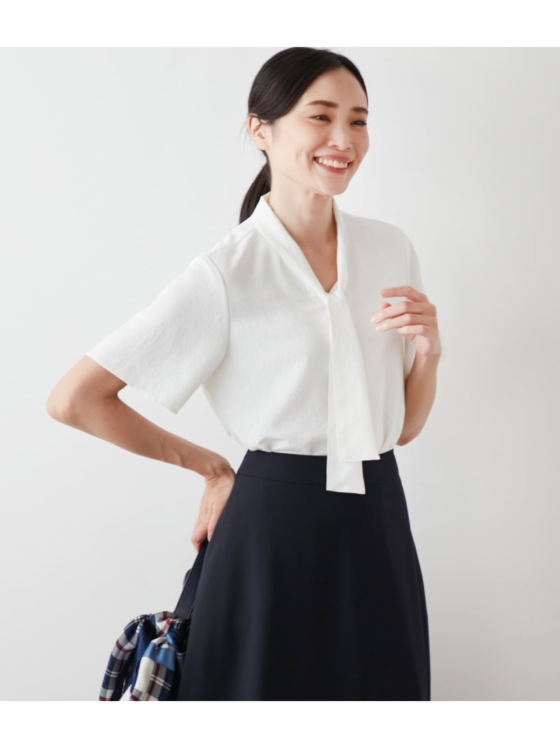 【SALE／23%OFF】【L】マルチプルポリ ボウタイ半袖ブラウス NEWYORKER WOMEN L-SIZE ニューヨーカー エルサイズ トップス シャツ・ブラウス ホワイト【RBA_E】【送料無料】[ Fashion]｜NEWYORKER