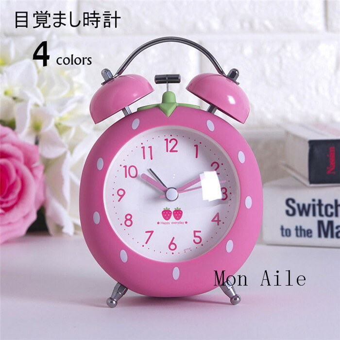 花柄の赤色置時計 楽天市場】目覚まし時計 置き時計 夜光 イチゴ 静音 スタンドクロック