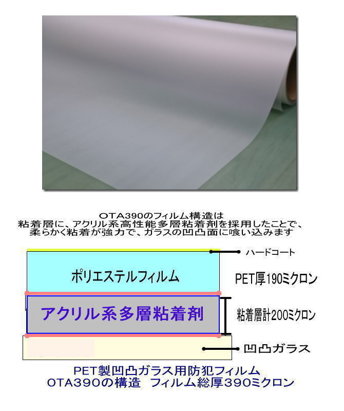 楽天市場 ガラスフィルム 窓 凹凸ガラス用 防犯 ガラス破り対策 飛散防止 Uvカット Ota390 9mm幅 10cm単位 幅なり 長さ販売 型板ガラス 内貼り用 ネックスフィルム