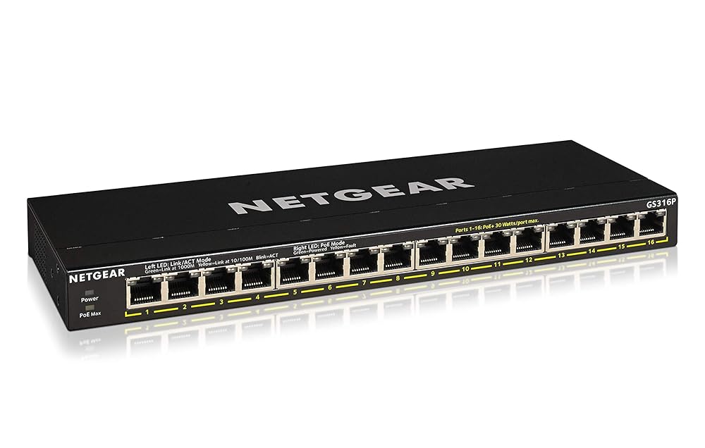 【置き目品】 サイバー空間歯車 NETGEAR スイッチングこしき 16界面 1G PoE+ (115W) 金属元素筐体 静音気違い受け答え 製造業者3年引き受ける アンマネージスイッチ GS316P-100AJS