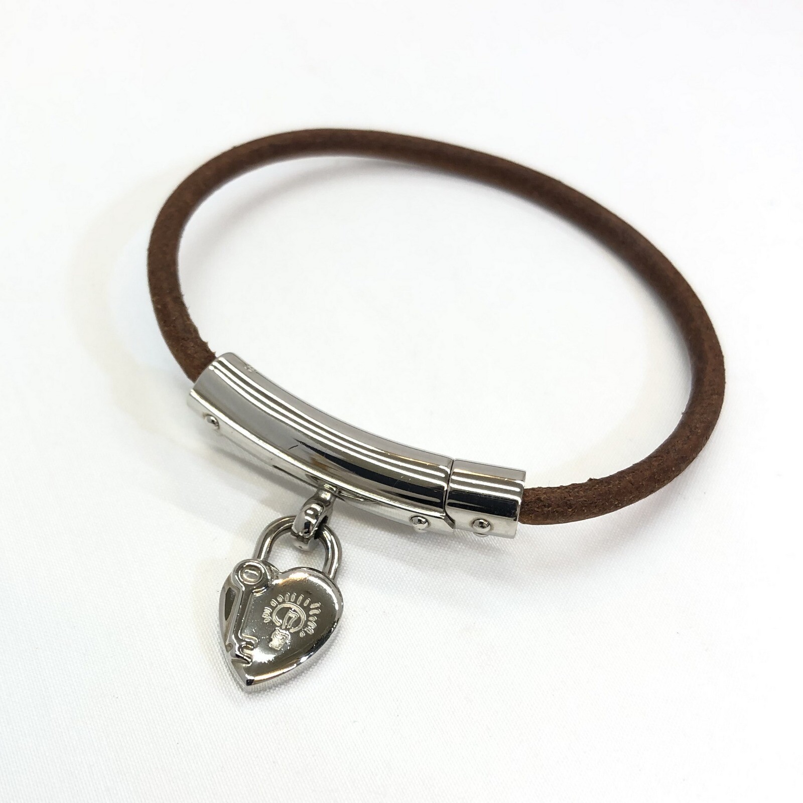 Hermes エルメス ブレスレット バングル ヴィヴィリデ ファンタジー ブラウン ハート南京錠 レザー シルバー金具 アクセサリー 約15 5cm相当 レディース メンズ T東大阪店 Itcjsv11sbau 中古 Ryb9102 Psicologosancora Es
