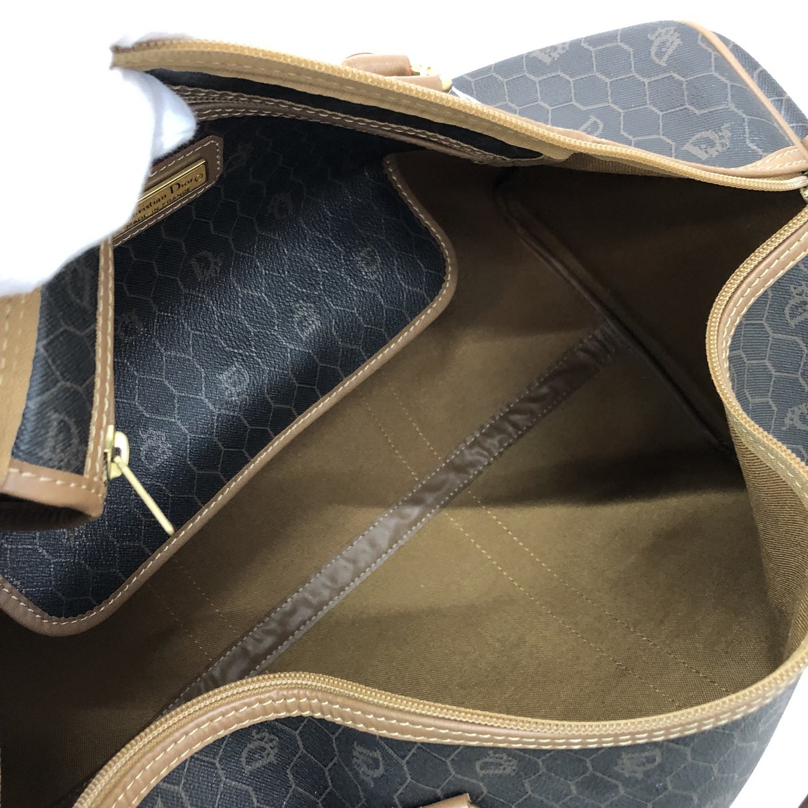 Christian Dior クリスチャン ディオール ボストンバッグ ハニカム柄 ロゴ ハチの巣 チャコールグレー ブラウン 総柄 フランス製 トラベルバッグ 旅行鞄 南京錠 鍵付き メンズ レディース T東大阪店 Itzr0g5oyj98 中古 Ryb9846 Mpcarrozzeria It