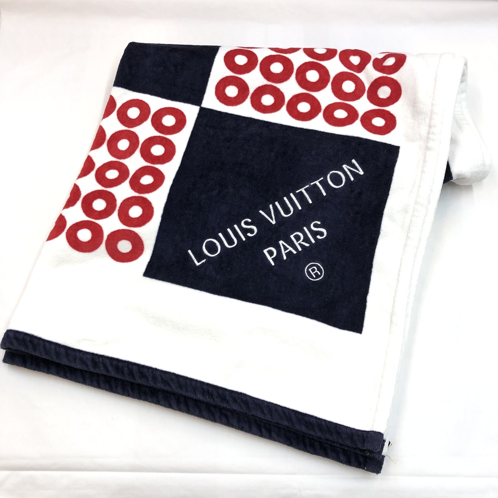 【楽天市場】LOUIS VUITTON ルイヴィトン タオルケット ビーチタオル ダミエ ネイビー ホワイト レッド コットン イタリア製