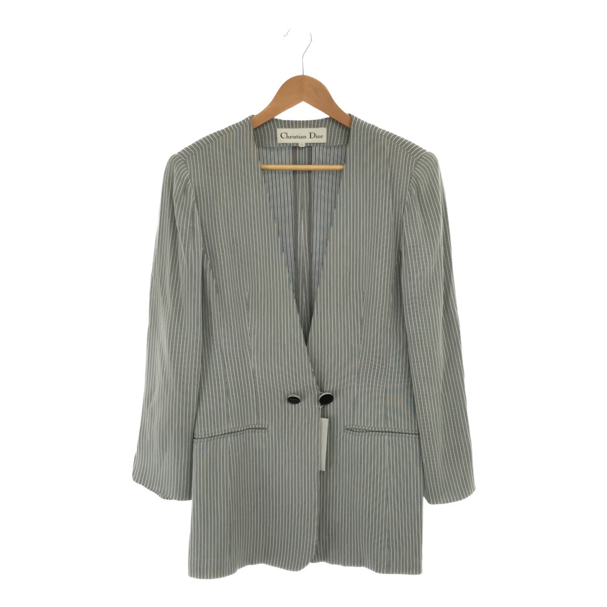 【極上美品】Christian Dior ツイード ノーカラージャケット グレー 2551242268.jpg?1744150961