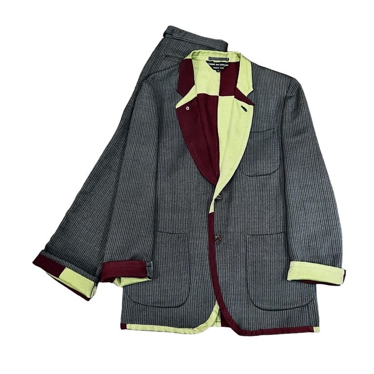 COMME des GARCONS HOMME PLUS 01SS レーヨンウールストライプリバーシブルチェックセットアップスーツ 2Bテーラードジャケット パンツ ブルゾン コート Archive Double Face ダブルフェイス期 コムデギャルソンオムプリュス 三国ケ丘店 ITDPXR37O5EK 【中古】 RM3829I｜NEXT51店