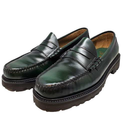 HUF ハフ G.H.BASS コラボ ダブルネーム LARSON PENNY ペニーローファー レザー 皮革 グリーン メンズ 靴 シューズ 美品 US9 27cm 箱付き 貝塚店 IT4BH0425DAW 【中古】 RK2586D|NEXT51店