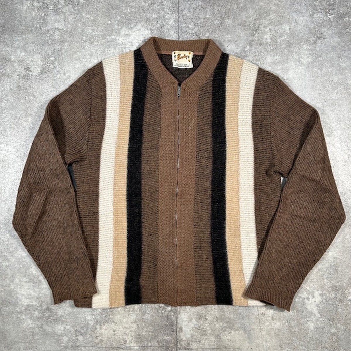 Barclay バークレー モヘヤ混鉄道車両デ ジレー ジップアップ 縞模様 赤銅色 vintage ヴィンテージ 羊毛 貝塚店 IT4FU3DHBSAZ 【中古】 RK267KO