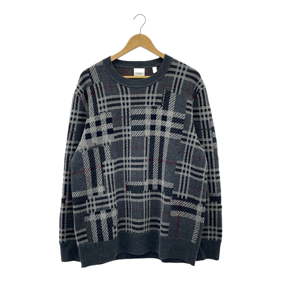 BURBERRY バーバリー カシミヤニット L  バーバリーチェック グレー 8045016 ティッシ期 セーター メンズ オーバーサイズ 三国ケ丘店 ITL07WT5EERC 【中古】 RM286V