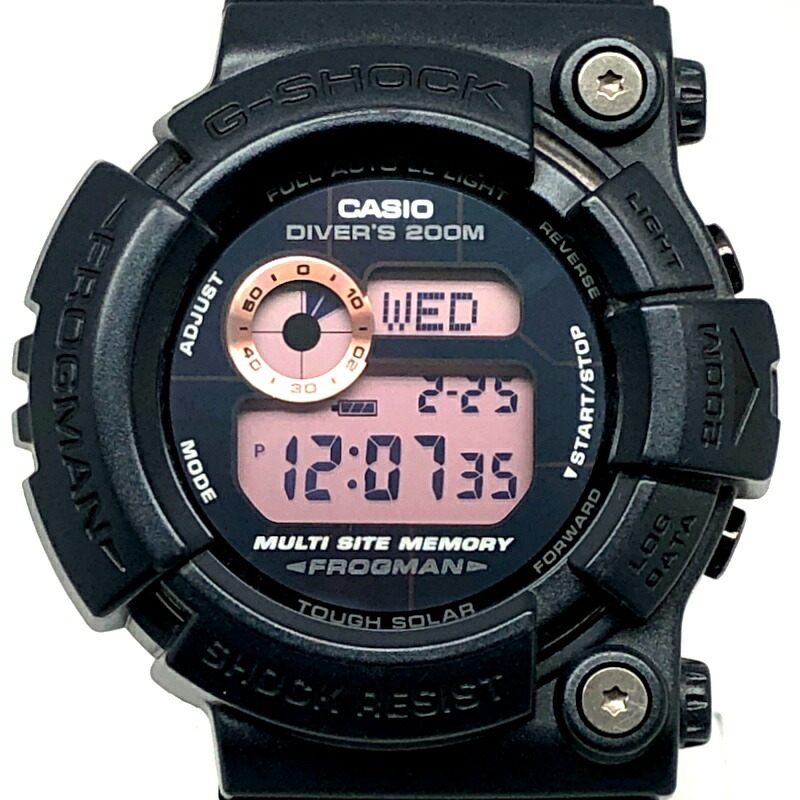 G-SHOCK ジーショック CASIO カシオ ウオッチ GW-200MS-1 FROGMAN Men インチ Rusty Black 潜水夫 メンインラスティブラック 手ごわいソーラー 赤いこと液晶 まっ黒 靉靆たる青碧 2009年3月発売 三国ケ丘店 ITGDL6OXQC4U 【中古】