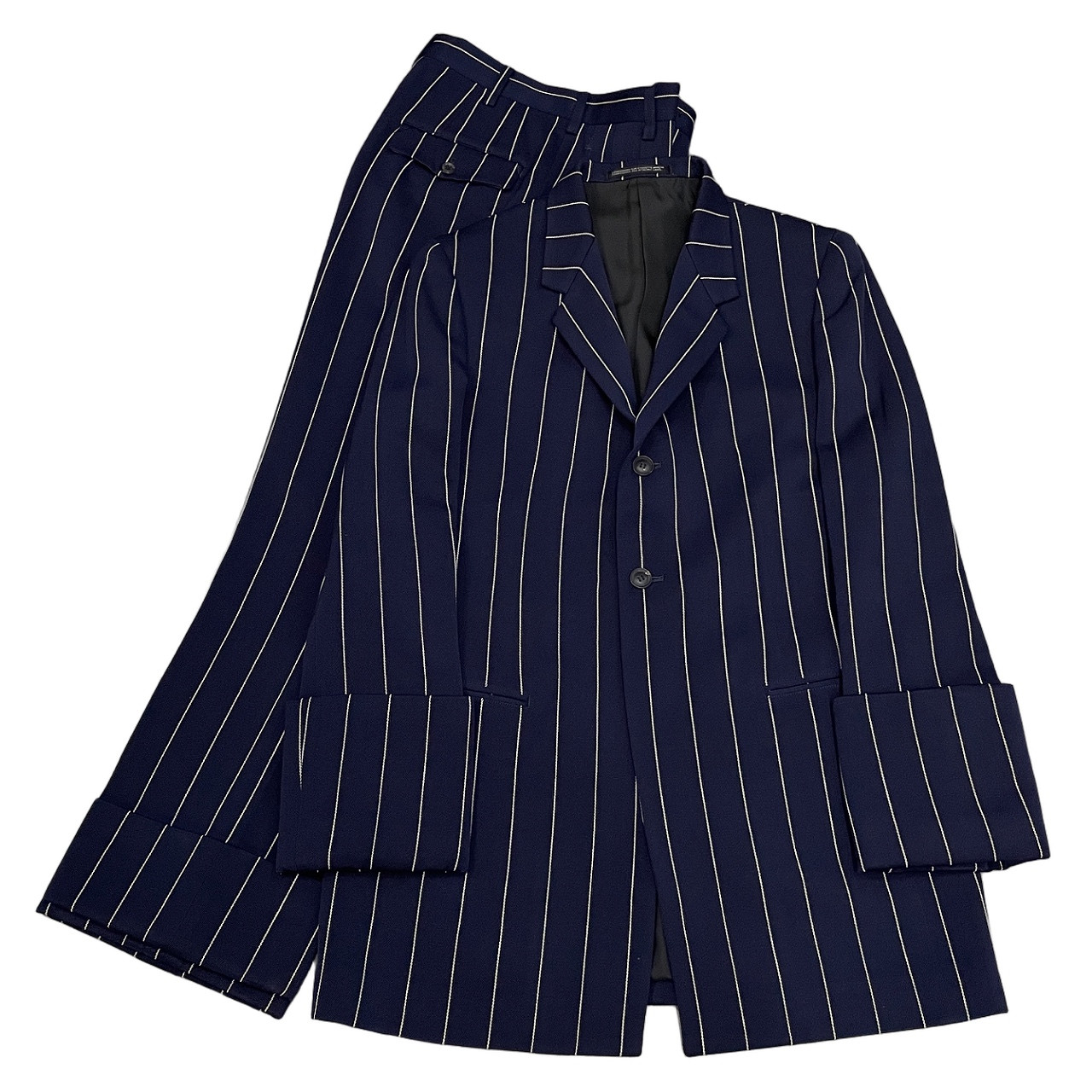 Yohji Yamamoto Femme 93AW コートカフスストライプセットアップスーツ Archive 90s 曝す期 テーラードジャケット ズボン下 上衣 アウター ボトムス ヨウジヤマモトファム レディース 三国ケ丘店 IT0FX4KRWY7U 【中古】 RM5489I