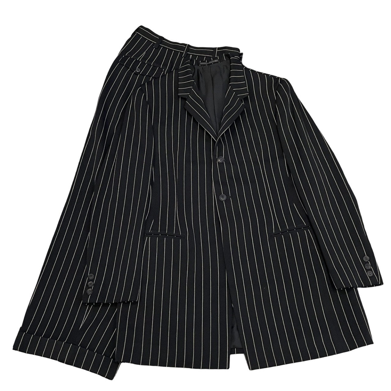 Yohji Yamamoto Femme 93AW ストライプセットアップスーツ Archive 90s 曝す期 テーラードジャケット ズボン下 上衣 アウター ボトムス ヨウジヤマモトファム レディース 三国ケ丘店 ITXY878FY2R0 【中古】 RM5490I