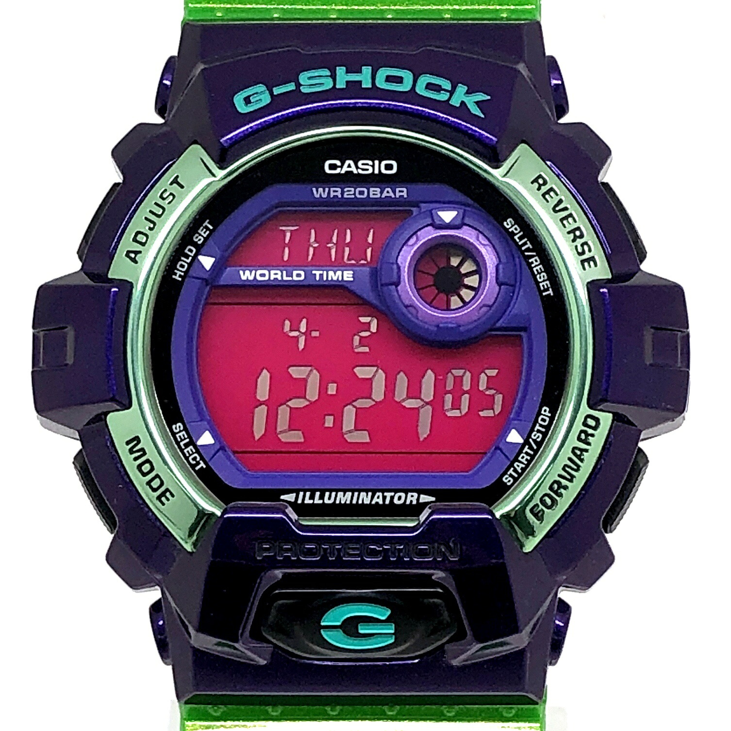 G-SHOCK ジーショック CASIO カシオ 腕時計 G-8900SC-6 Crazy Colors クレイジーカラーズ ビックケース メタリック塗装 パープル&times;グリーン ピンク反転液晶 高輝度LEDバックライト デジタル ビビットカラー 2013年7月発売 三国ケ丘店 ITJ9RGB10YS2 【中古】｜NEXT51店