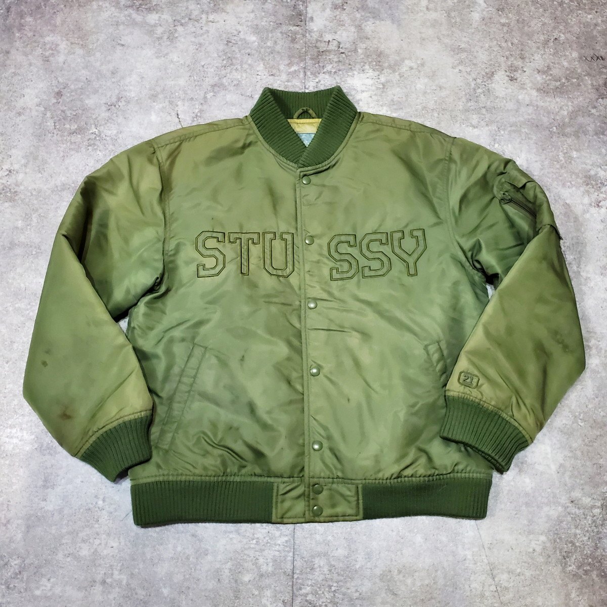 STUSSY ステューシー 90\u0027s Old Stussy MA-1 ボンバージャケット VINTAGE ヴィンテージ  メンズ L大きさ オリーブ緑であること 貝塚店 ITR8N1B2NZRS 【中古】 RK054SE