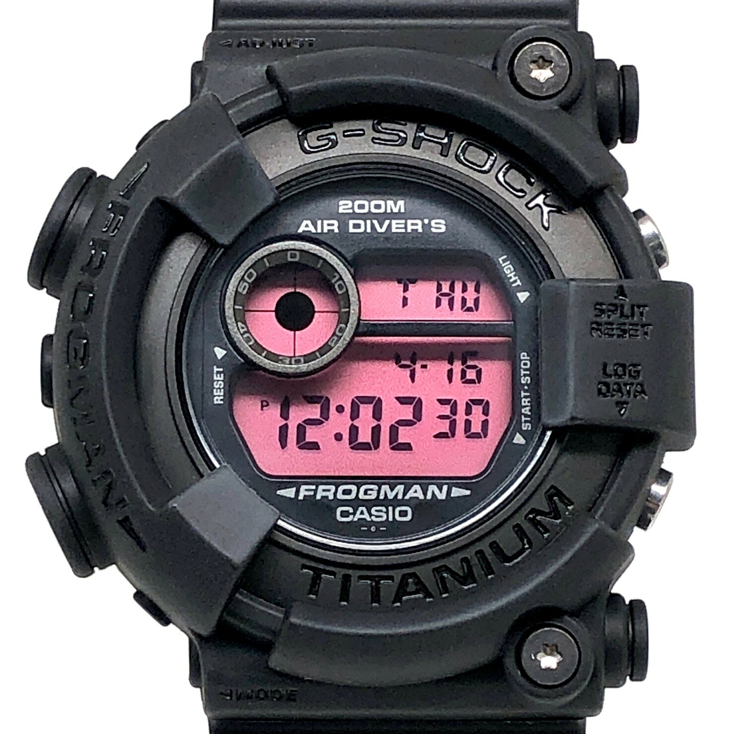 G-SHOCK ジーショック CASIO カシオ ウオッチ DW-8200BK-1 FROGMAN REAL BLACK 潜水夫 本当の黒いこと 赤いこと液晶 チタン入れもの 2000年11月発売 三国ケ丘店 ITBSVTLNAP2E 【中古】