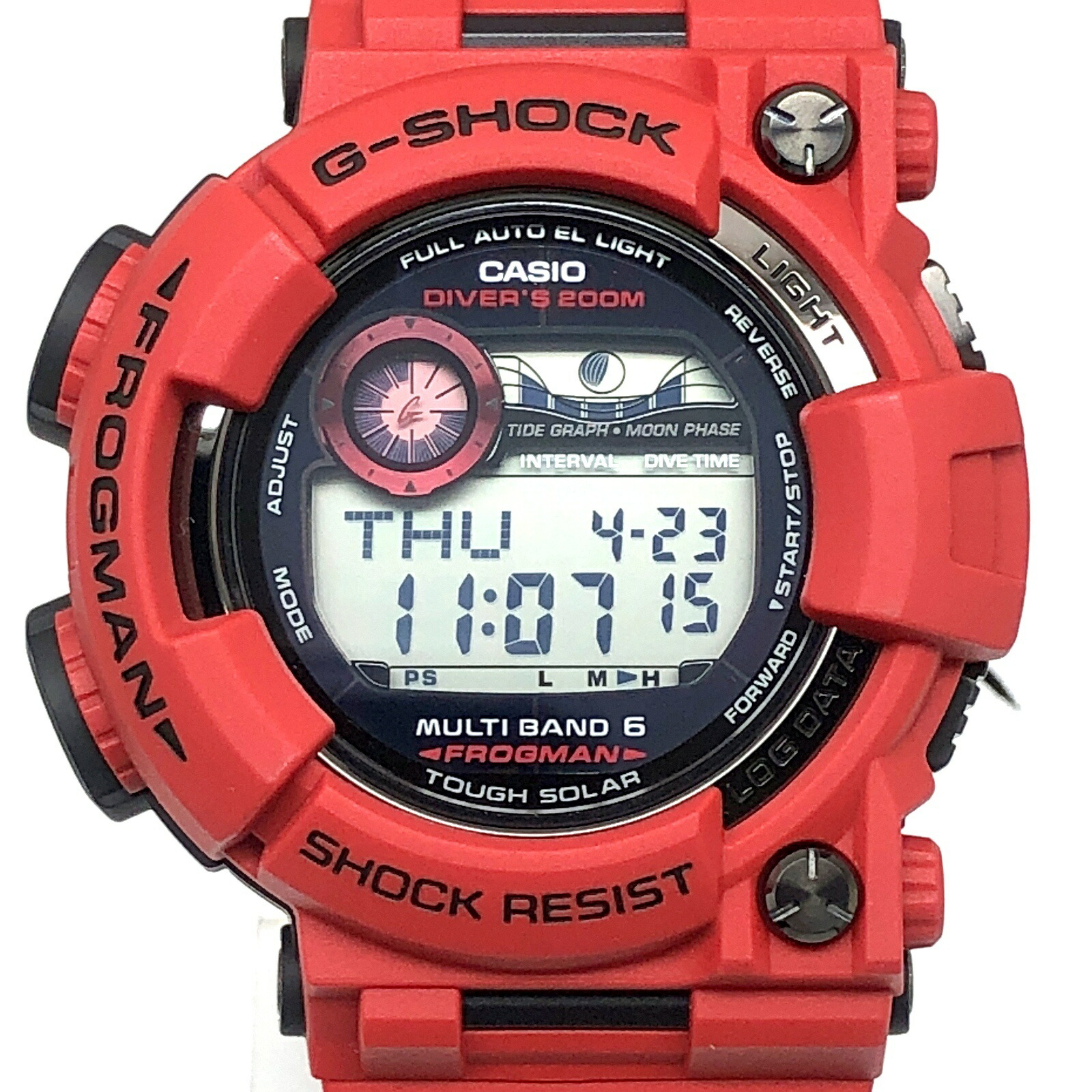 G-SHOCK ジーショック CASIO カシオ 腕時計 GWF-1000RD-4 FROGMAN Men in Burning Red フロッグマン メンインバーニングレッド 電波ソーラー タイドグラフ ムーンデータ機能 レッド ブラック 2010年11月発売 三国ケ丘店 IT5XWJ2LL7C8 【中古】｜NEXT51店