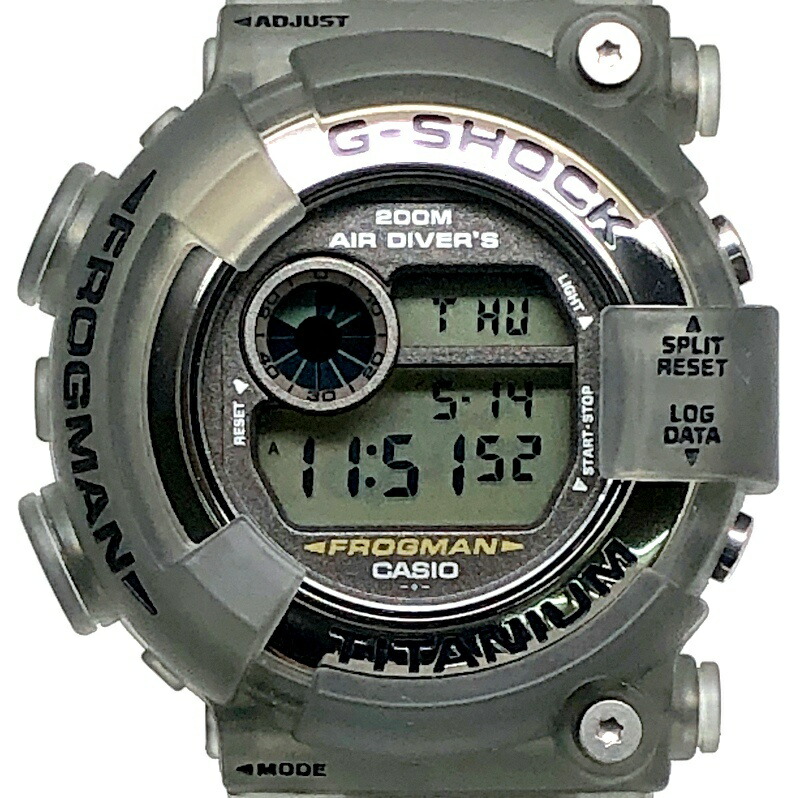 G-SHOCK ジーショック CASIO カシオ ウオッチ DW-8200MS-8T FROGMAN MEN IN SMOKE 潜水夫 メンインスモーク 薄墨色スケルトン チタン容れもの 水没蛙EL マン続きもの第3弾 1998年9月発売 三国ケ丘店 ITMJJCR1QAGS 【中古】