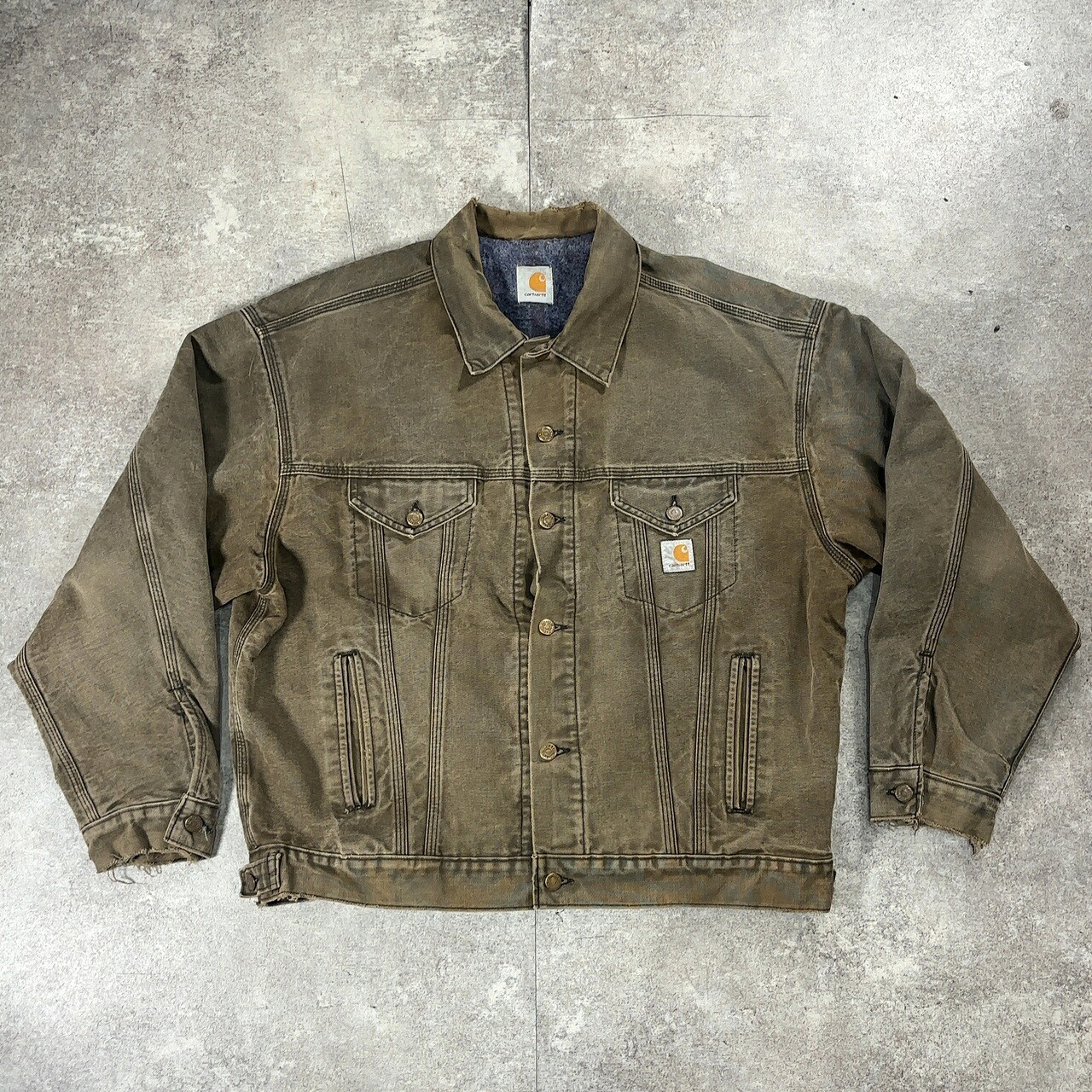 carhartt カーハート 90's ブランケットライナー トラッカージャケット ワークジャケット モスグリーン フェード 貝塚店 ITHL95KF4Z8O 【中古】 RK370KO｜NEXT51店