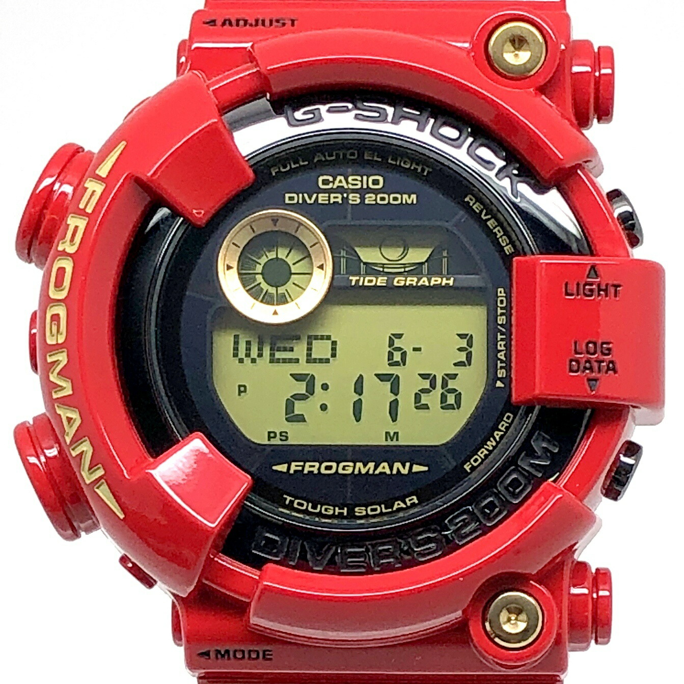 G-SHOCK ジーショック CASIO カシオ 腕時計 GF-8230A-4 FROGMAN 30th ANNIVERSARY Rising RED フロッグマン Gショック30周年記念 ライジングレッド タフソーラー 光沢塗装 レッド ゴールドIP 2013年9月発売 三国ケ丘店 ITWIK44GHU4G 【中古】｜NEXT51店