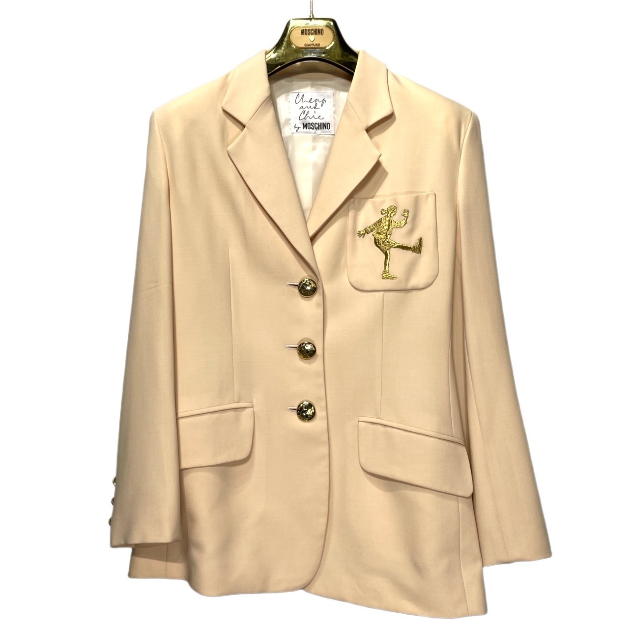 MOSCHINO モスキーノ ~90\u0027s CHEAP \u0026 CHIC チープアンドシック 3Bテーラードジャケット ポパリア犬 Popeye オリーブ Olive Oyl 刺しゅう レディース 皮膚軟化剤 90年月日 三国ケ丘店 ITIWE1WISCHW 【中古】 RM334V